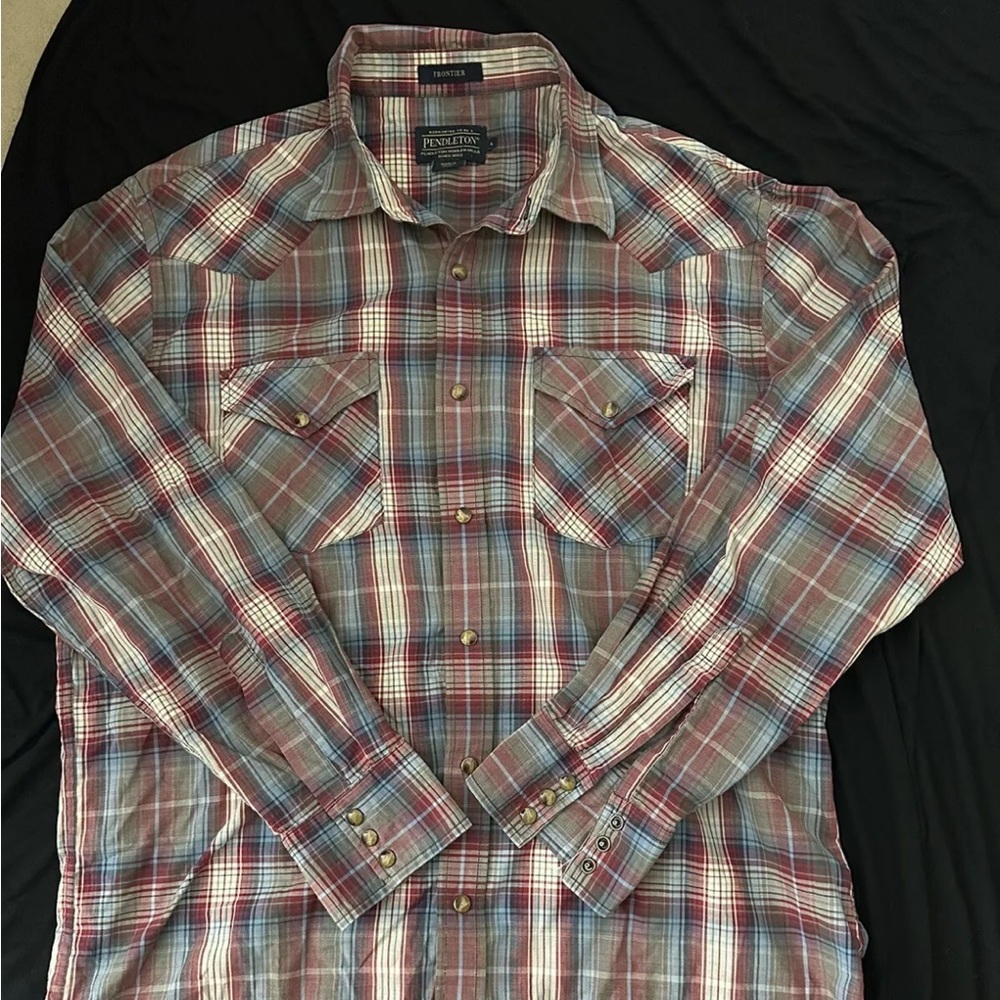 Pendleton Mens Frontier Long Sleeve Shirt Size L Snap Button Up Plaid Western